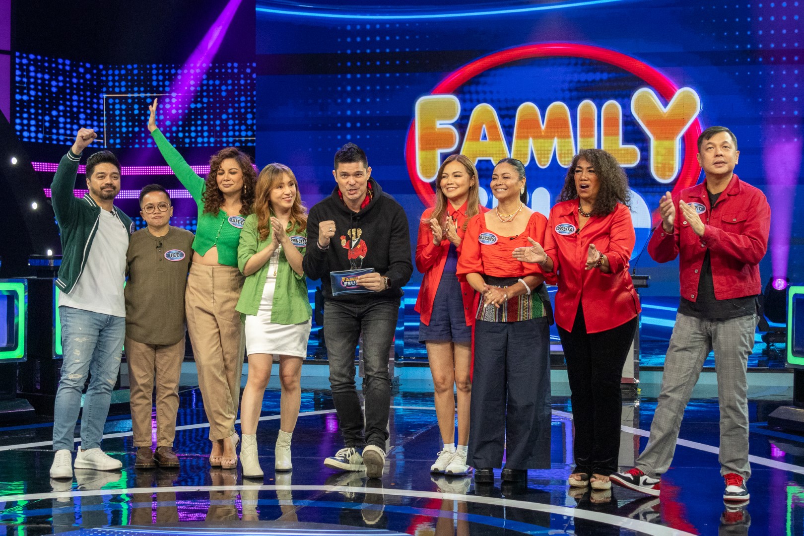 Dingdong Dantes, Ice Seguerra, Sitti, Nyoy Volante, Jett Pangan, Bayang Barrios, Princess Velasco, Lolita Carbon, and Acel Van Ommen in Family Feud Philippines (2022)