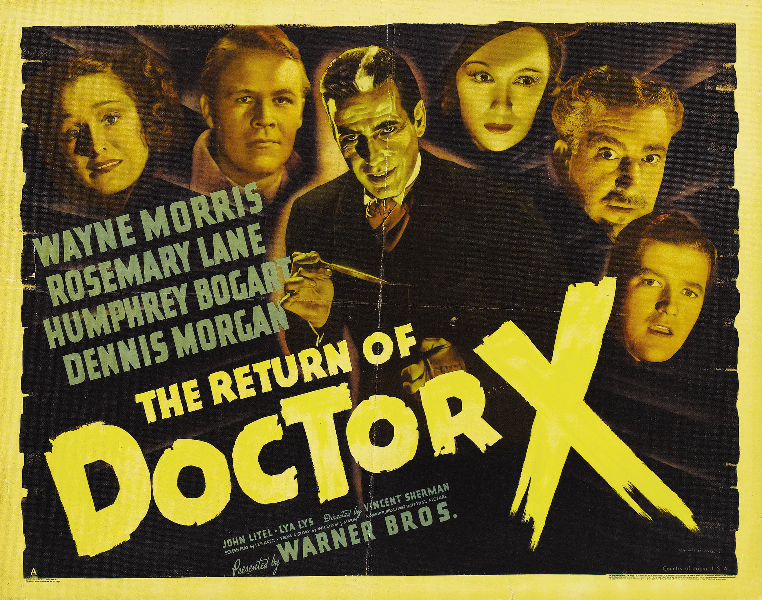 Humphrey Bogart, Rosemary Lane, John Litel, Lya Lys, Dennis Morgan, and Wayne Morris in The Return of Doctor X (1939)