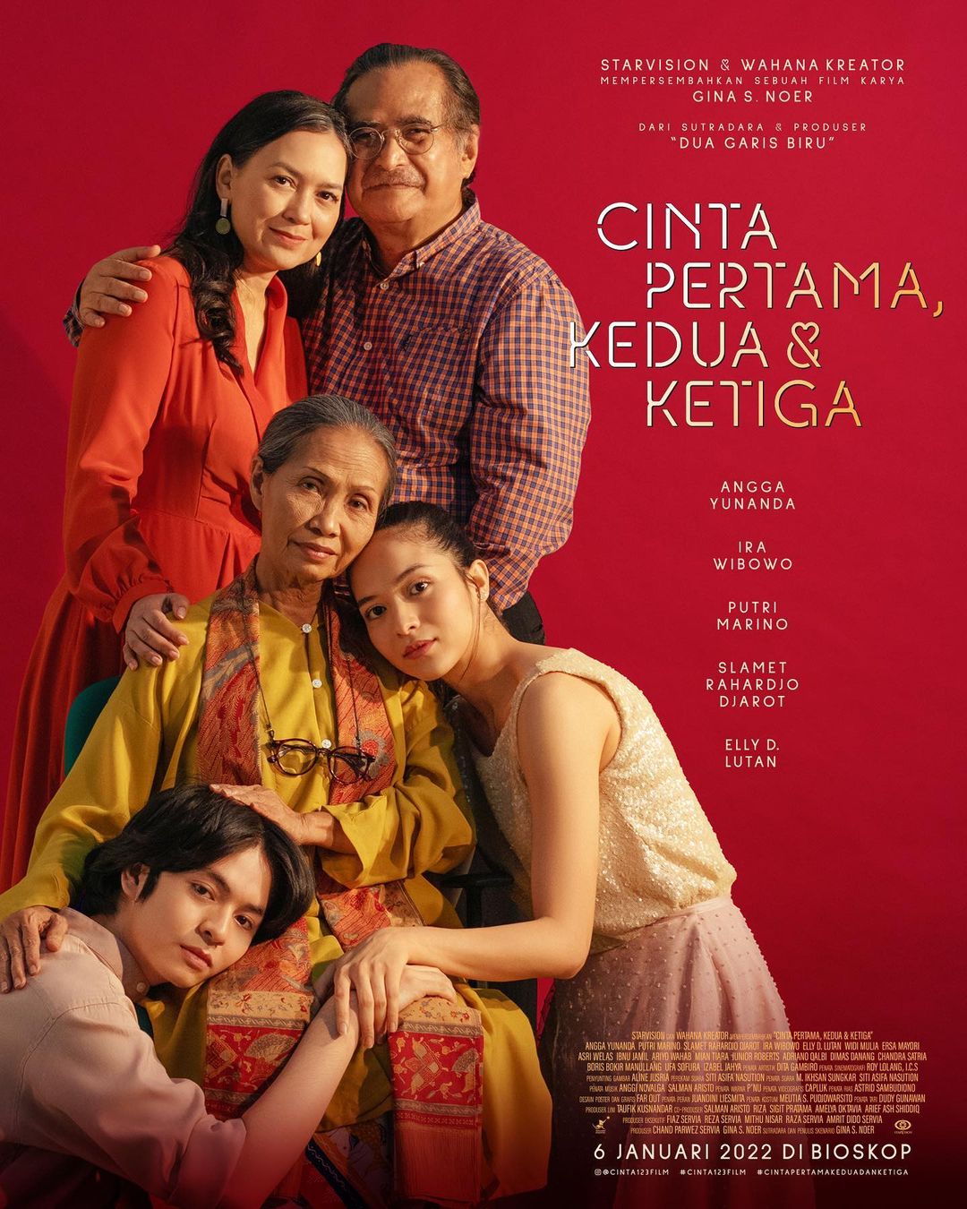 Slamet Rahardjo, Angga Yunanda, Ira Wibowo, Elly D. Luthan, and Putri Marino in Cinta Pertama, Kedua, & Ketiga (2021)