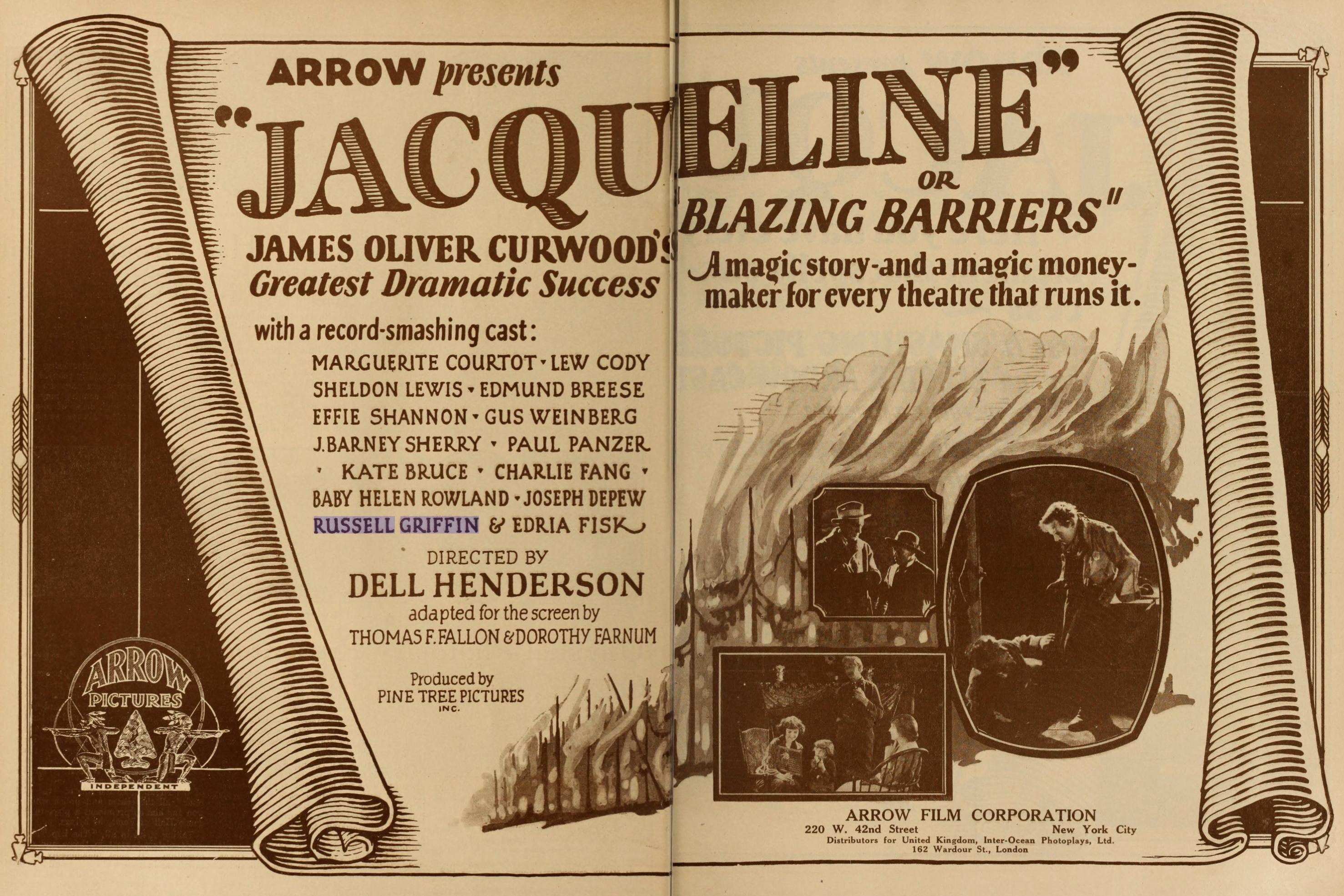 Jacqueline, or Blazing Barriers (1923)