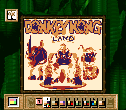 Donkey Kong Land's title screen on a Super Game Boy when the user overrides the palette.