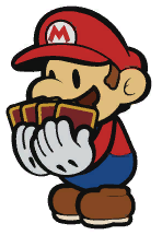 Super Mario looking at his deck of cards in Paper Mario: Color Splash