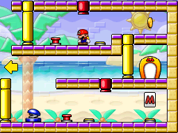 A screenshot of Room 2-1 from Mario vs. Donkey Kong 2: March of the Minis.