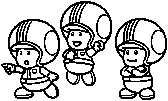 Stamp of three Mechanic Toads, from Mario Kart 8.