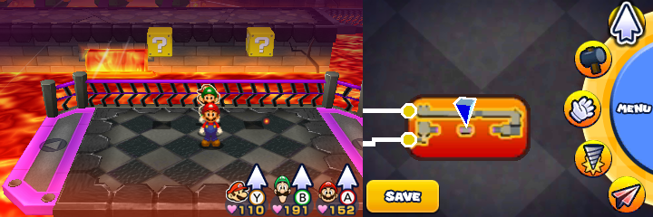 Blocks 33-34 in Bowser's Castle of Mario & Luigi: Paper Jam.