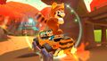 Tanooki Mario tricking in the Tanooki Kart on Wii Maple Treeway in Mario Kart Tour