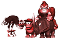 Donkey Kong, Diddy Kong, Rambi, and Expresso