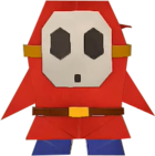 An origami Shy Guy from Paper Mario: The Origami King.