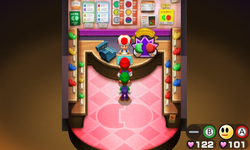 The inside of the Badge Shop in Toad Town shopping mall