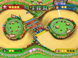 A roadblock of go-karts in Kart Wheeled from Mario Party 7