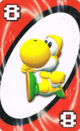 The Red Eight card from the Nintendo UNO deck (featuring a Yellow Yoshi)