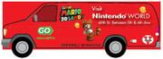 A computer drawing of a red van promoting the Nintendo World store and Super Mario 3D Land, originally posted on Nintendo's Facebook in October 2011