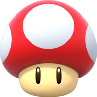 Artwork of a Dash Mushroom in Super Mario Party. Also used for Super Mushroom in Super Mario Bros. Wonder, and Mushroom for Super Mario Party Jamboree.