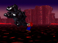 Mario prepares to throw Metal Bowser.