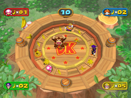 Wario getting slipped in Bananas Faster from Mario Party 7