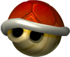 Artwork of a Red Shell in Mario Kart: Double Dash!! (reused for Mario Kart DS and Super Mario Strikers)