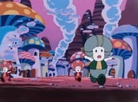 Toad Town under attack in Super Mario Bros.: Peach-hime Kyūshutsu Dai Sakusen!