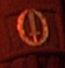 The emblem/pin on Cain's jacket