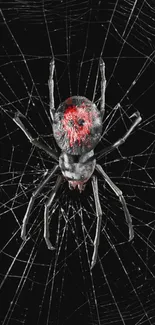 Black widow spider on a web, dark background wallpaper.