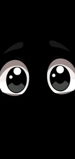 Anime-inspired cartoon eyes on black background wallpaper.