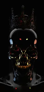 Dark skull with crown wallpaper, featuring metallic highlights on a black backdrop.