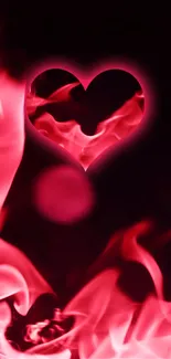 Mobile wallpaper with pink heart-shaped flames.