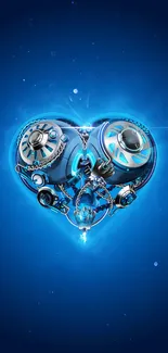 Futuristic mechanical heart in vibrant blue tones.