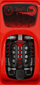 Futuristic engine design in vibrant red on a smartphone wallpaper.