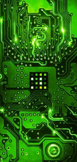 Vibrant green circuit board wallpaper for mobile.