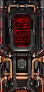 Futuristic mechanical mobile wallpaper with red and dark tones.