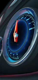 Futuristic speedometer wallpaper with vibrant blue and red colors.