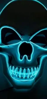 Neon blue skull digital art on dark background