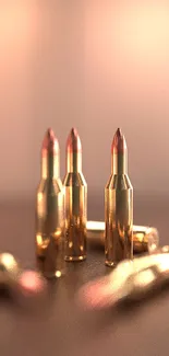 Golden bullets elegantly arranged against a blurred background.