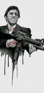 Artistic depiction of an iconic movie character holding a weapon.