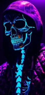 Vibrant neon skull artwork with glowing colors.