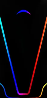 Neon V-shaped lines on a dark background create a modern, vibrant mobile wallpaper.