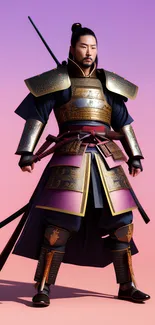 Samurai in traditional armor on a vibrant gradient background.