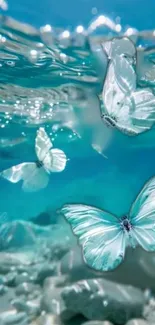 Ethereal aqua butterflies under water