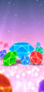 Vibrant gemstones on a purple gradient background, creating a magical mobile wallpaper.