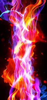 Vibrant neon flames in abstract design on a dark background.