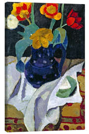 Canvas print Still life with tulips in a blue pot - Paula Modersohn-Becker