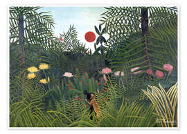 Wandbild Urwaldlandschaft mit untergehender Sonne - Henri Rousseau