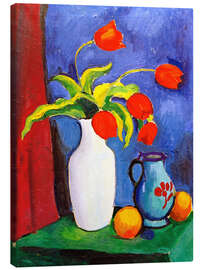 Canvas print Red tulips in white vase - August Macke