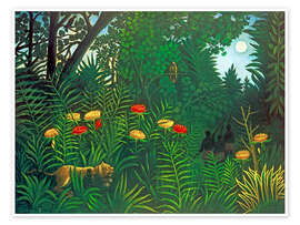 Wandbild Exotische Landschaft mit Tiger und Jägern - Henri Rousseau