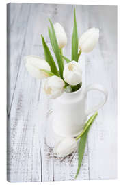 Canvas print White tulips on whitewashed wood