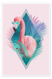 Poster Tropische Blätter mit Flamingo - Robert Farkas