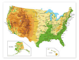 Poster USA - Topographische Karte