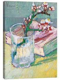 Canvas print Flowering almond branch in a glass with a book - Vincent van Gogh