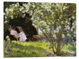 Hartschaumbild Rosen, Marie Krøyer sitzt im Liegestuhl im Garten von Frau Bendsens Haus - Peder Severin Krøyer