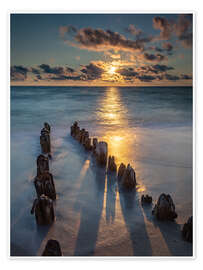 Wandbild Buhne auf Sylt mit Sonnenuntergang - Heiko Mundel